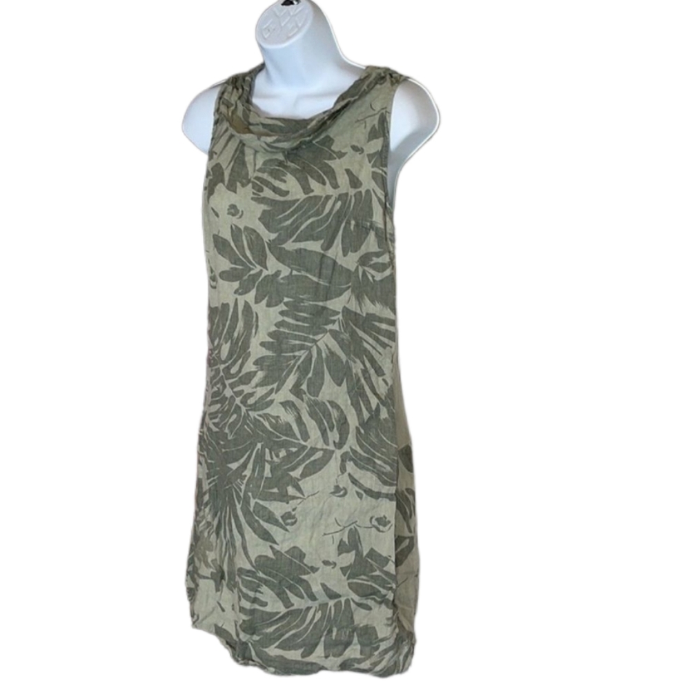 Lina Tomei Women's Size Medium floral green and khaki Linen dress with pockets - Picture 7 of 7